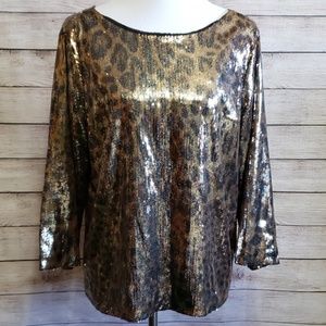 Michel Kors Leopard Print Sequin Top